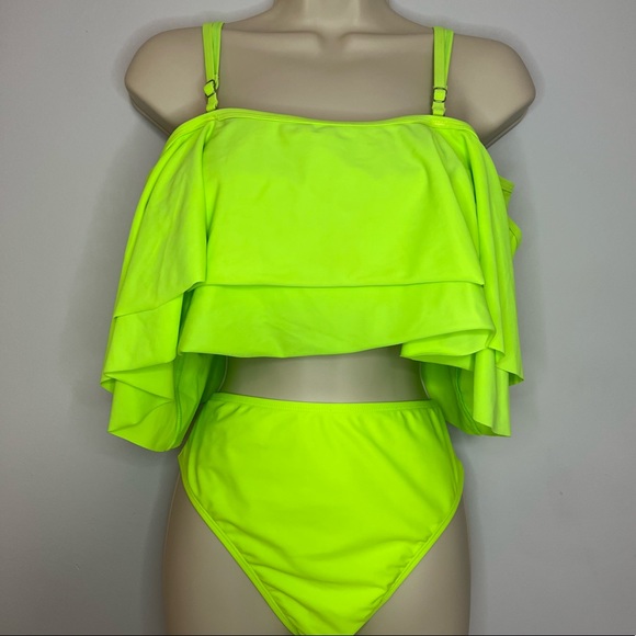 Tempt me women two piece neon green bikini swimsuit - Picture 4 of 7